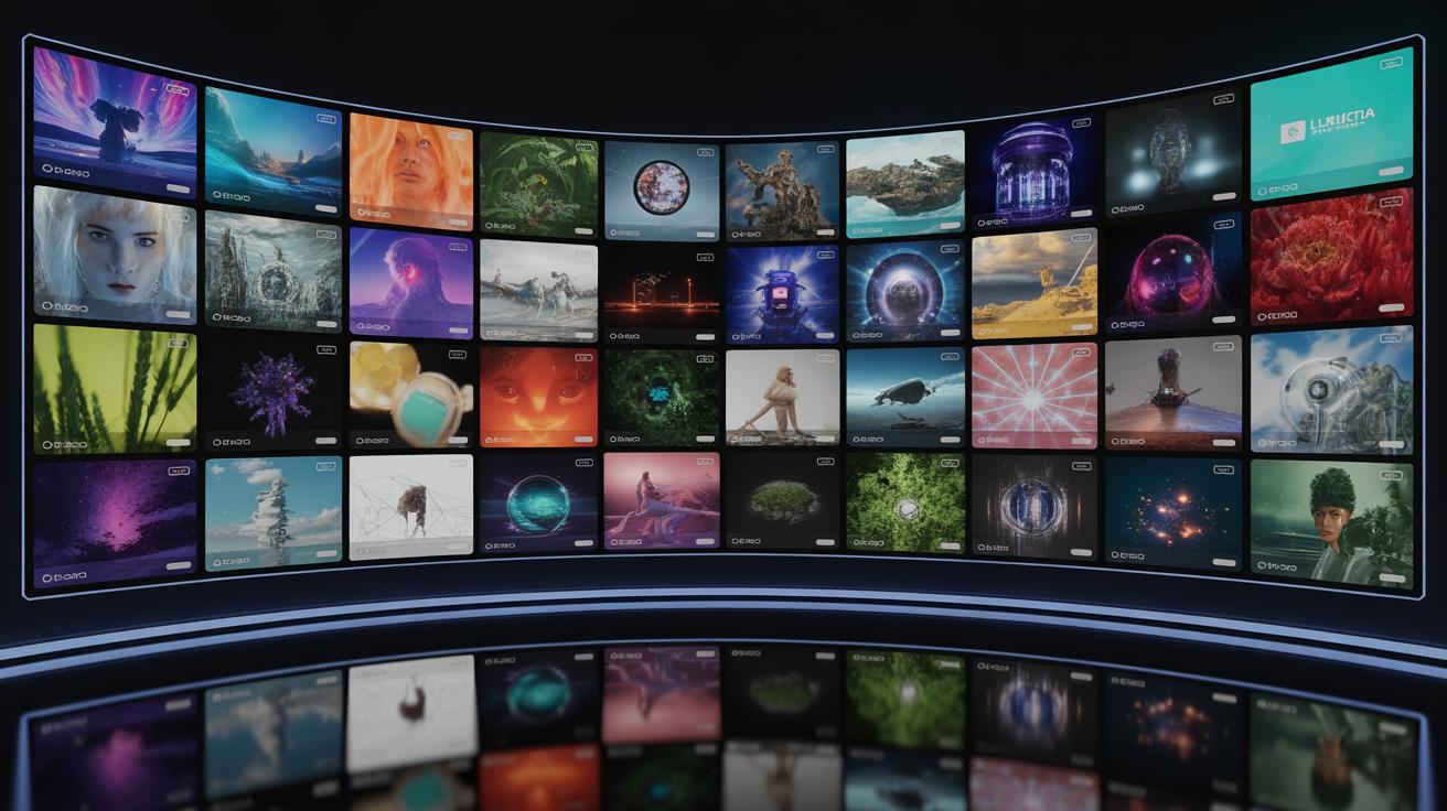 Illustration of Google's Flow TV showcasing AI-generated videos in diverse themes (AI-generated, non-realistic illustration). Credit: Ideogram.