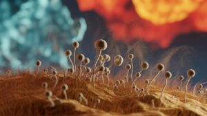 Illustration of the Aspergillus fungus spreading due to climate change (AI-generated, non-realistic illustration). Credit: Ideogram.