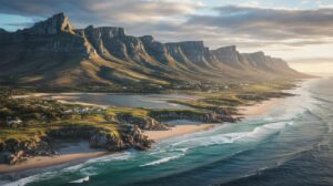 Illustration of South Africa rising from the ocean due to climate change and drought effects (AI-generated, non-realistic illustration). Credit: Ideogram.