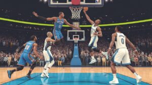 Illustration of the Oklahoma City Thunder's victory over the Minnesota Timberwolves leading to their NBA Finals berth (AI-generated, non-realistic illustration). Credit: Ideogram.