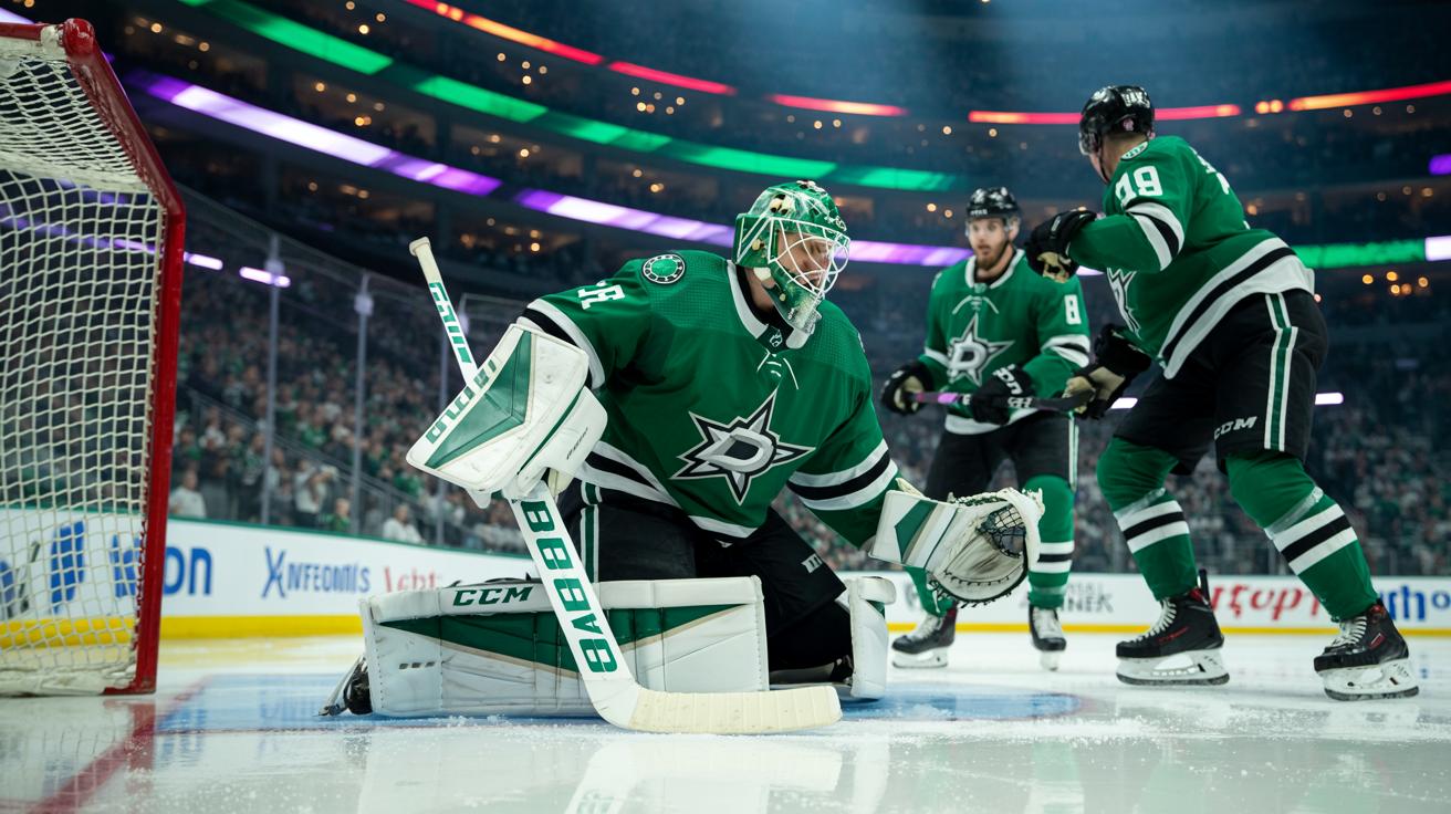 Illustration of the Dallas Stars' playoff exit against the Edmonton Oilers, highlighting key player dynamics and strategic challenges (AI-generated, non-realistic illustration). Credit: Ideogram.