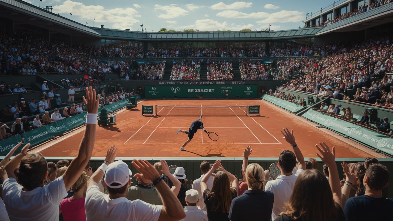 Illustration of a thrilling comeback at the French Open featuring a tennis player in action (AI-generated, non-realistic illustration). Credit: Ideogram.