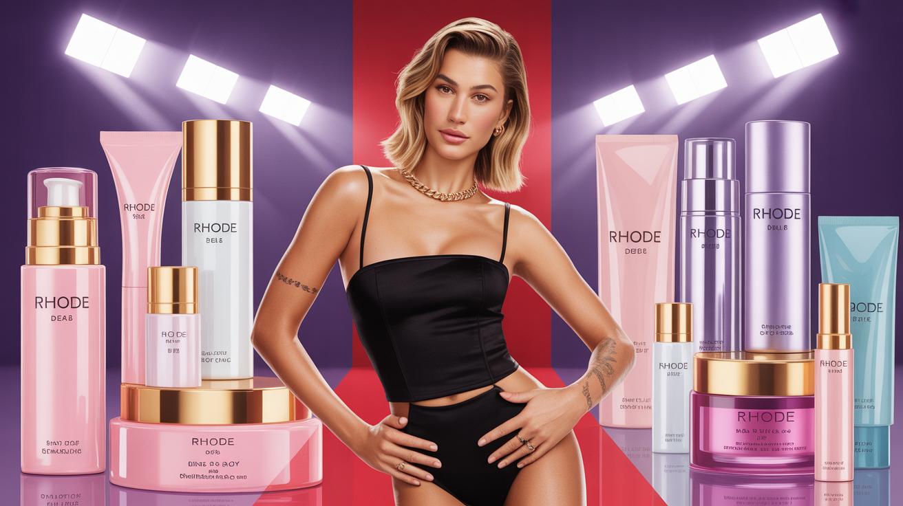 Illustration of Hailey Bieber celebrating her $1 billion Rhode deal with celebrity endorsements (AI-generated, non-realistic illustration). Credit: Ideogram.