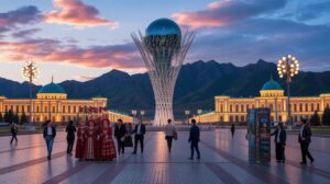 Illustration of cultural events and vibrant experiences in Astana and Almaty (AI-generated, non-realistic illustration). Credit: Ideogram.