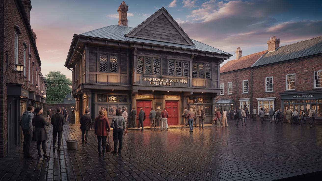 Illustration of the Shakespeare North Playhouse as a cultural and community hub in Prescot (AI-generated, non-realistic illustration). Credit: Ideogram.