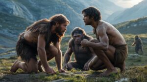 Illustration of early modern humans and Neanderthals coexisting in Ice Age Europe (AI-generated, non-realistic illustration). Credit: Ideogram.