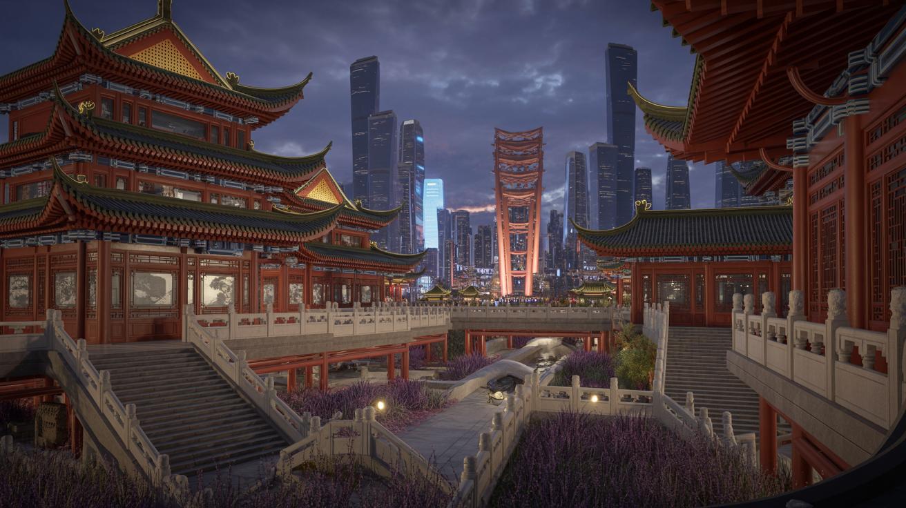 Illustration of Chinese science fiction blending traditional cultural elements with futuristic visions (AI-generated, non-realistic illustration). Credit: Ideogram.