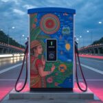 Illustration of vibrant murals transforming EV charging stations into cultural landmarks (AI-generated, non-realistic illustration). Credit: Ideogram.