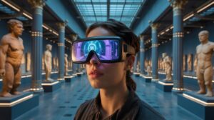 Illustration of Rokid's augmented reality glasses bringing ancient artifacts to life at the Liangzhu Museum (AI-generated, non-realistic illustration). Credit: Ideogram.