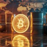 Illustration of Bitcoin and oil markets reacting to geopolitical tensions (AI-generated, non-realistic illustration). Credit: Ideogram.