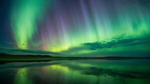Illustration of the Northern Lights visible over a U.S. landscape (AI-generated, non-realistic illustration). Credit: Ideogram.