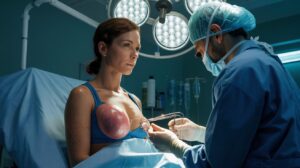 Illustration of a pioneering breast transplant surgery replacing a cancerous breast with a healthy one (AI-generated, non-realistic illustration). Credit: Ideogram.