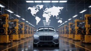 Illustration of global automotive industry challenges due to China's rare earth export restrictions (AI-generated, non-realistic illustration). Credit: Ideogram.