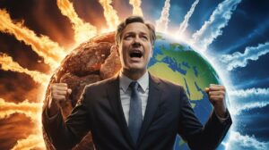 Illustration of a UN expert advocating for the criminalization of fossil fuel disinformation and banning industry lobbying (AI-generated, non-realistic illustration). Credit: Ideogram.