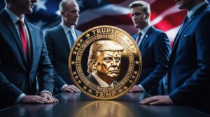 Illustration of the TRUMP token and its political influence in the cryptocurrency market (AI-generated, non-realistic illustration). Credit: Ideogram.