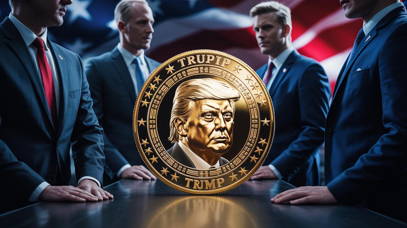 Illustration of the TRUMP token and its political influence in the cryptocurrency market (AI-generated, non-realistic illustration). Credit: Ideogram.