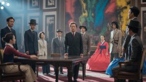 Illustration of President Lee Jae Myung meeting with South Korean cultural icons at the Presidential Office (AI-generated, non-realistic illustration). Credit: Ideogram.
