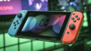 Illustration of the Nintendo Switch 2 with a highlighted pre-applied film layer on the screen (AI-generated, non-realistic illustration). Credit: Ideogram.
