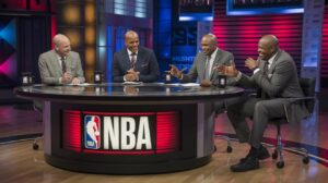 Illustration of the transition of "Inside the NBA" from TNT to ESPN (AI-generated, non-realistic illustration). Credit: Ideogram.