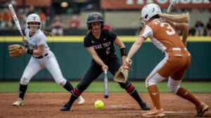 Illustration of the intense matchup between Texas Tech Red Raiders and Texas Longhorns in the Women's College World Series (AI-generated, non-realistic illustration). Credit: Ideogram.