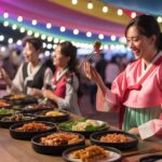 Illustration of the vibrant 2025 K-Culture Festival in Kuala Lumpur, featuring culinary showcases and cultural performances (AI-generated, non-realistic illustration). Credit: Ideogram.