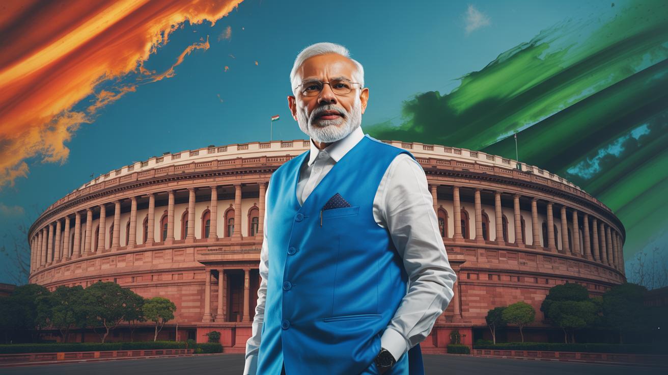 Illustration of Prime Minister Narendra Modi reshaping India's political landscape over 11 years (AI-generated, non-realistic illustration). Credit: Ideogram.