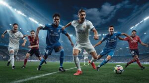 Illustration of a soccer match between Real Madrid and Al Hilal, highlighting key player performances and team dynamics (AI-generated, non-realistic illustration). Credit: Ideogram.