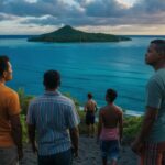 Illustration of Tuvaluans contemplating migration to Australia due to rising sea levels (AI-generated, non-realistic illustration). Credit: Ideogram.