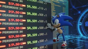 Illustration of SEGA's sales data leak revealing figures for Sonic and Persona games (AI-generated, non-realistic illustration). Credit: Ideogram.