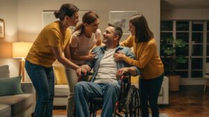 Illustration of a family navigating the challenges of a devastating ALS diagnosis (AI-generated, non-realistic illustration). Credit: Ideogram.