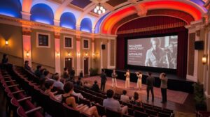Illustration of The Ebell Theatre hosting vibrant cultural events celebrating film and art (AI-generated, non-realistic illustration). Credit: Ideogram.