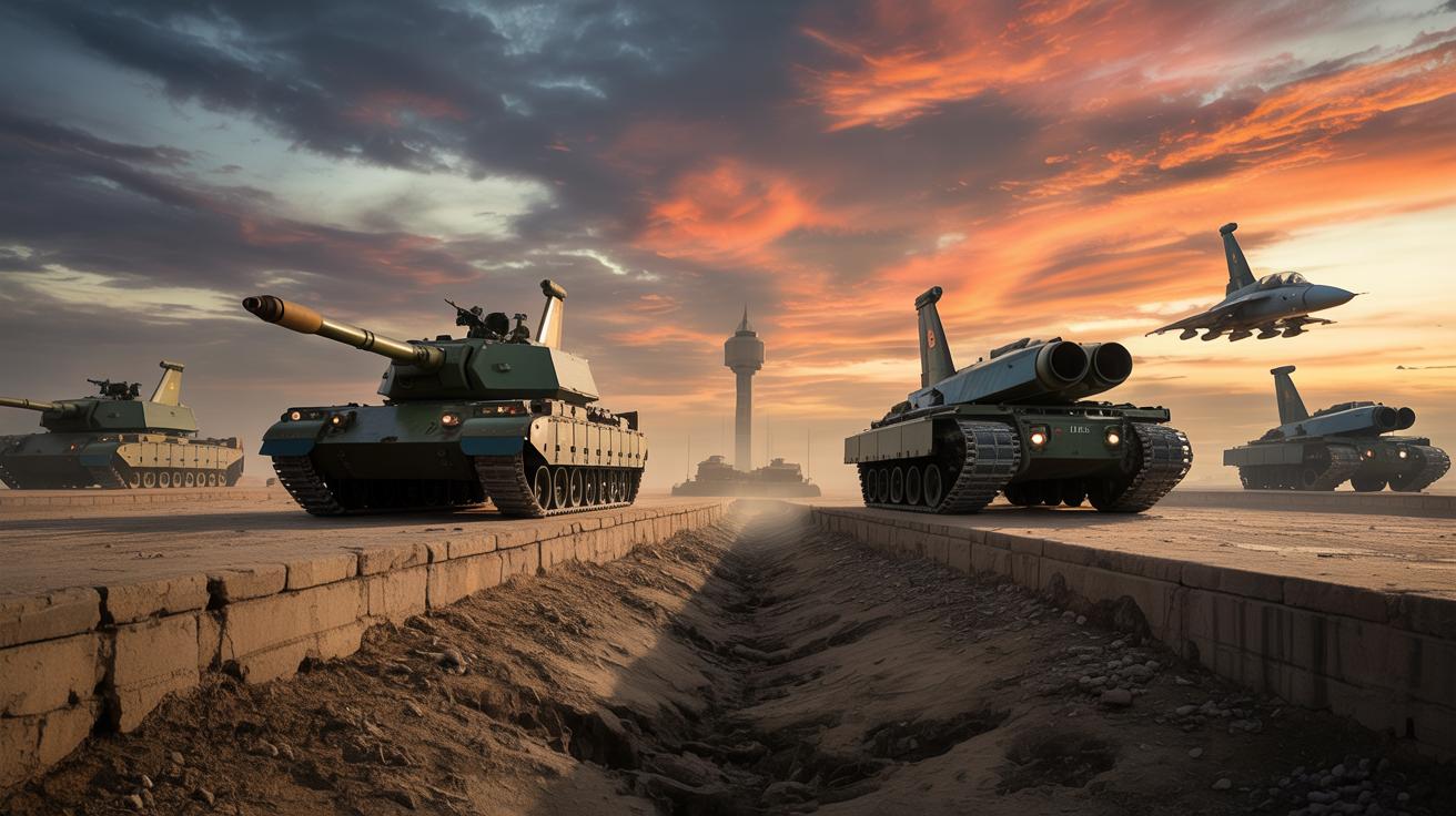 Illustration of Pakistan's increased defense budget amid geopolitical tensions and economic challenges (AI-generated, non-realistic illustration). Credit: Ideogram.