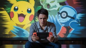 Illustration of a Pokémon fan experiencing the loss of 20 years' worth of game data during a Nintendo Switch 2 transfer (AI-generated, non-realistic illustration). Credit: Ideogram.