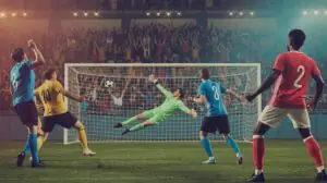 Illustration of a thrilling soccer match between USMNT and Costa Rica highlighting goalkeeper heroics (AI-generated, non-realistic illustration). Credit: Ideogram.