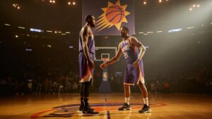 Illustration of Khaman Maluach and Mark Williams joining the Phoenix Suns' roster (AI-generated, non-realistic illustration). Credit: Ideogram.