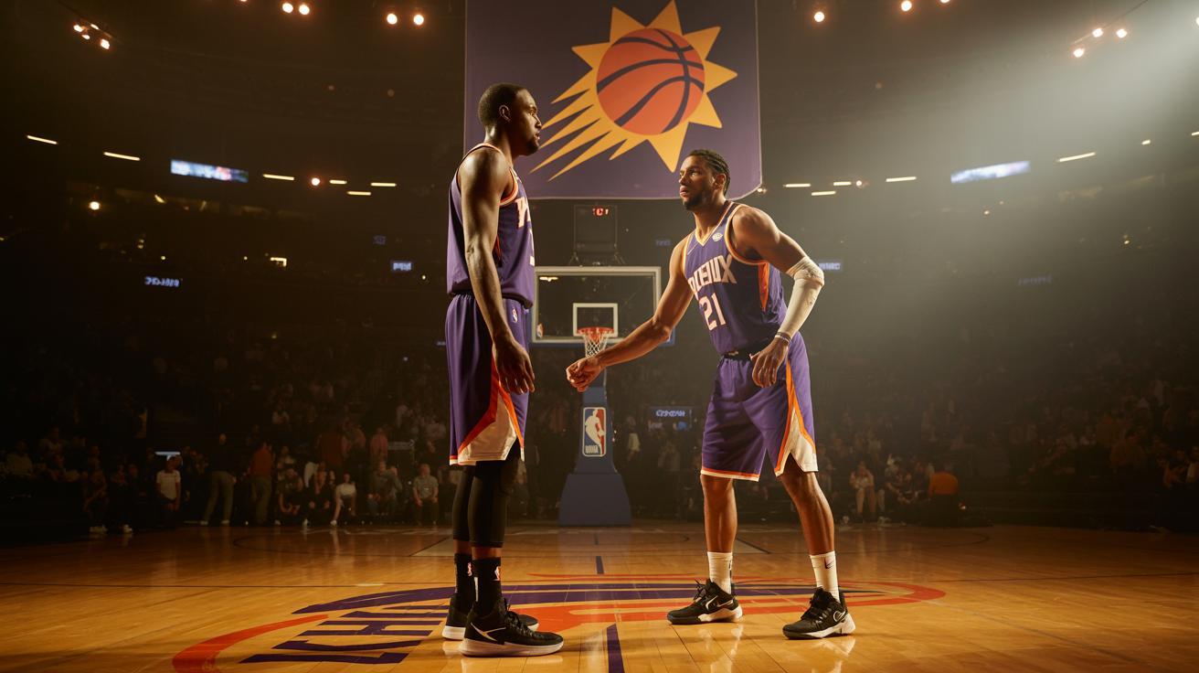 Illustration of Khaman Maluach and Mark Williams joining the Phoenix Suns' roster (AI-generated, non-realistic illustration). Credit: Ideogram.