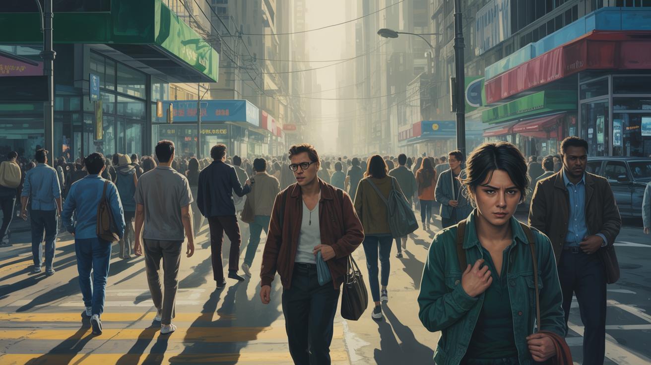 Illustration of the impact of air pollution on mental health and urban environments (AI-generated, non-realistic illustration). Credit: Ideogram.