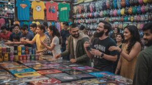 Illustration of the booming pop culture merchandise market and its integration into everyday Indian life (AI-generated, non-realistic illustration). Credit: Ideogram.