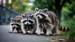 Illustration of raccoons exploring an urban environment in Kassel, Germany (AI-generated, non-realistic illustration). Credit: Ideogram.