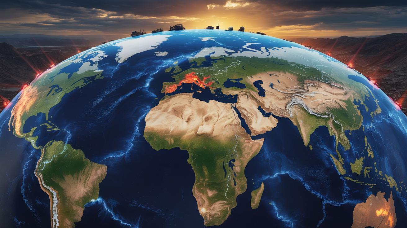 Illustration of global seismic activity surge with 515 earthquakes in 24 hours (AI-generated, non-realistic illustration). Credit: Ideogram.