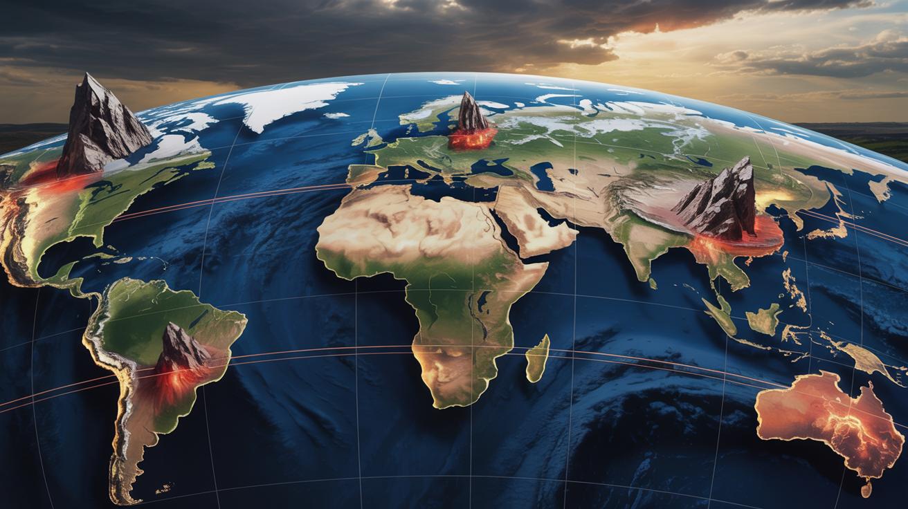 Illustration of global seismic activity with multiple earthquakes around the world (AI-generated, non-realistic illustration). Credit: Ideogram.