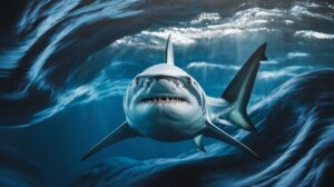 Illustration of shark nostrils detecting chemical cues in the ocean (AI-generated, non-realistic illustration). Credit: Ideogram.