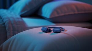 Illustration of Anker’s Soundcore Sleep A30 earbuds featuring active noise cancellation technology (AI-generated, non-realistic illustration). Credit: Ideogram.