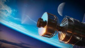 Illustration of China's Tiandu-1 satellite in a 3:1 Earth-moon resonant orbit (AI-generated, non-realistic illustration). Credit: Ideogram.