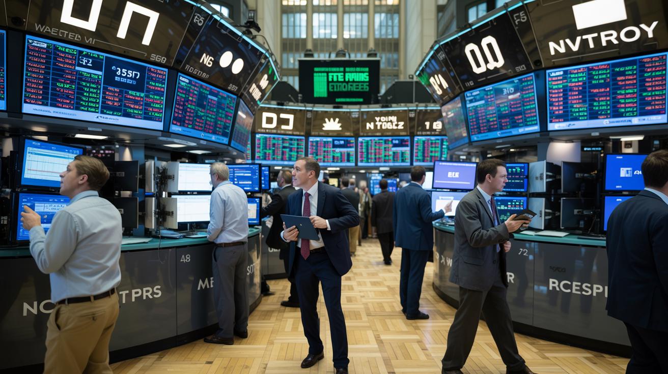 Illustration of a bustling New York Stock Exchange trading floor amid economic discussions and social media influences (AI-generated, non-realistic illustration). Credit: Ideogram.