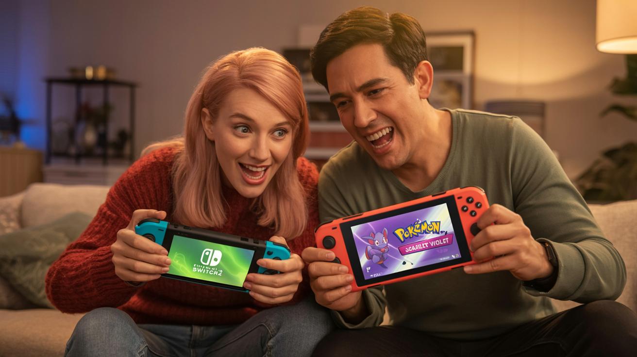 Illustration of Pokémon Scarlet and Violet gameplay on Nintendo Switch 2, showcasing enhanced graphics and performance (AI-generated, non-realistic illustration). Credit: Ideogram.