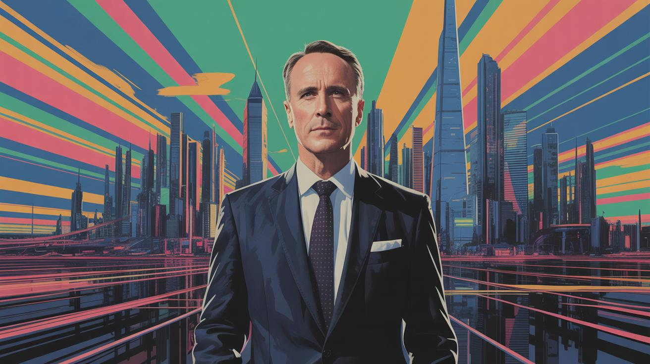 Illustration of Paul Keating discussing superannuation savings and future financial security in Australia (AI-generated, non-realistic illustration). Credit: Ideogram.