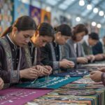 Illustration of Kyrgyz artisans showcasing their crafts at the Cheongju Craft Biennale (AI-generated, non-realistic illustration). Credit: Ideogram.