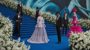 Illustration of the 2025 Met Gala blue carpet inspired by Cy Gavin's painting, showcasing Black dandyism and cultural identity (AI-generated, non-realistic illustration). Credit: Ideogram.