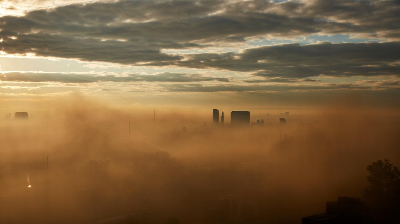 Illustration of Delhi enveloped in thick, brown smog due to agricultural fires and pollution (AI-generated, non-realistic illustration). Credit: Ideogram.